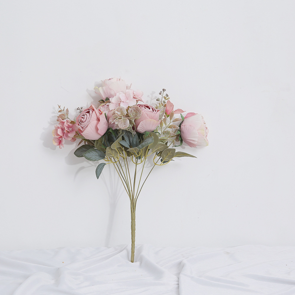 Flores falsas, flores falsas, jardines románticas, adornos de dormitorio, mesa de comedor, ramo de flores falsas.