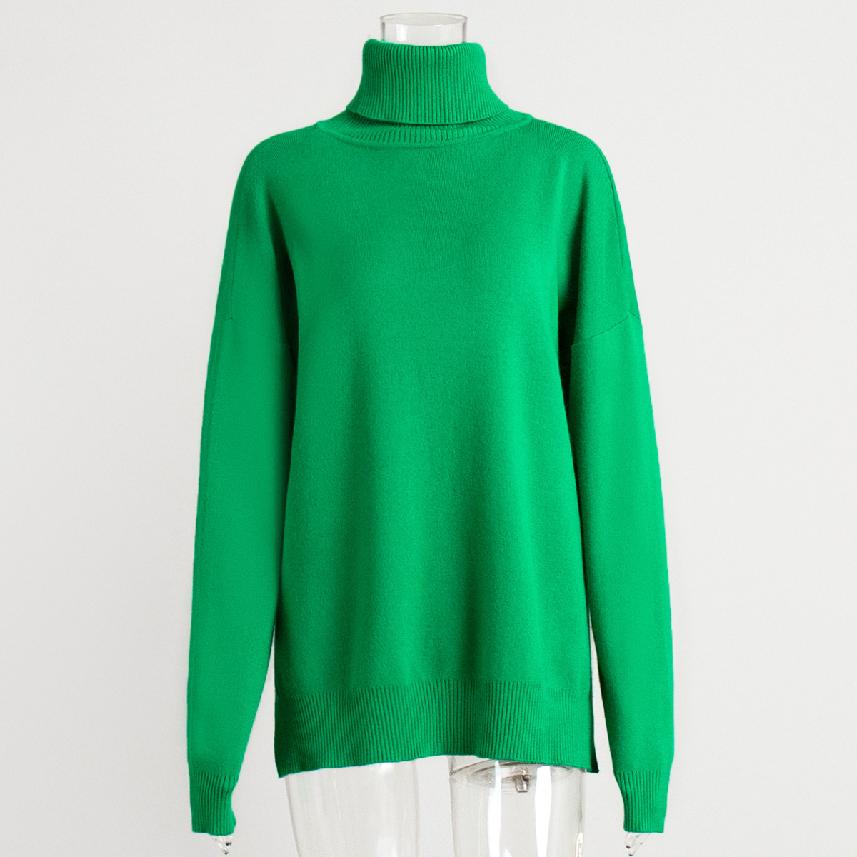 Suéter de cuello alto transfronterizo para mujeres 2025 otoño y invierno nuevo suéter casual estilo europeo y americano bifurcado suéter de punto de color sólido