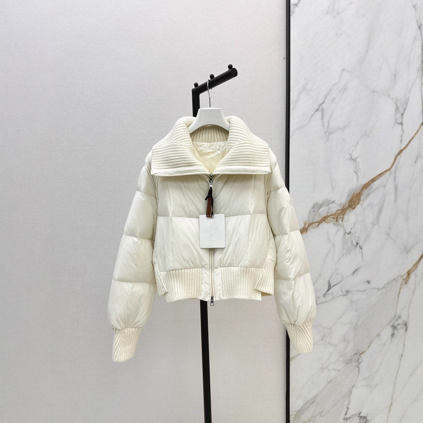新品正确版本现货高品质M家新款女士针织拼接大翻领羽绒服外套