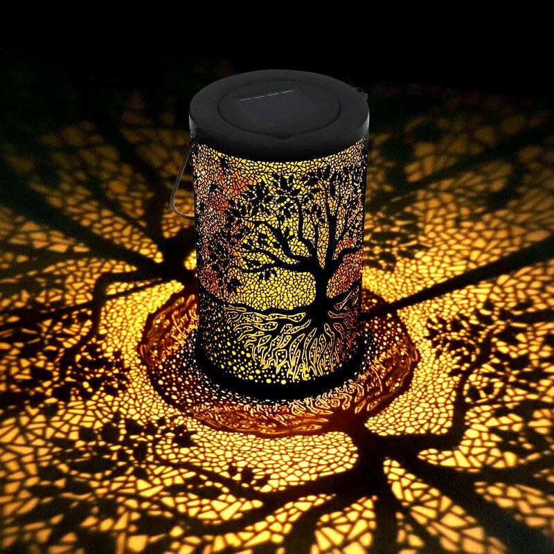 Waterproof Solar Powered Tree of Life Light Led Lamp Hanging Balcony Living Room Courtyard Garden Decoration Projection Lantern Outdoor