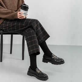 2025秋冬毛呢小脚裤九分厚款女裤韩版格子百搭直筒修身烟管八分裤
