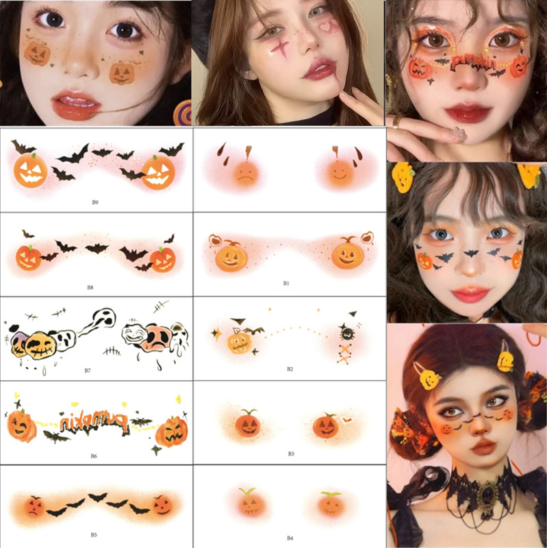 Halloween Face Stickers Children's Tattoo Stickers Boys and Girls Cartoon Simulation Pumpkin Skull Ghost Fake Scar Decoration Stickers Halloween Face Stickers Children's Tattoo Stickers Boys and Girls Cartoon Simulation Pumpkin Skull Ghost Fake Scar Decoration Stickers