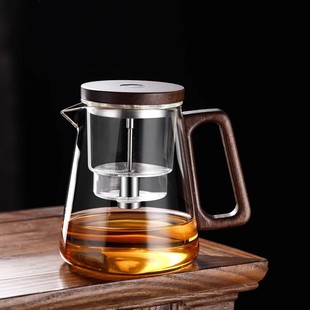 Popular Heat-Resistant Glass Elegant Cup, One-Click Water-Release Teapot, New Tea-Water Separation Push-Type Tea Set Wholesale