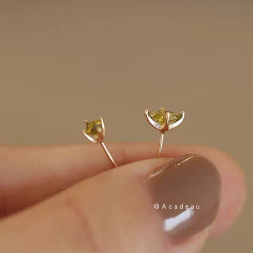 Olive green marquise diamond S925 sterling silver 14 gold plated earrings green zircon earrings fresh, simple and versatile earrings