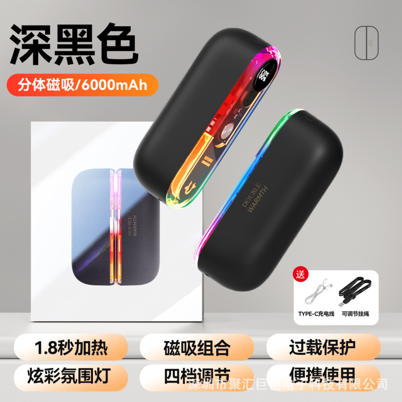 2025亚马逊新款磁吸暖手宝便捷式usb充电分体式机甲风透明暖手宝|undefined