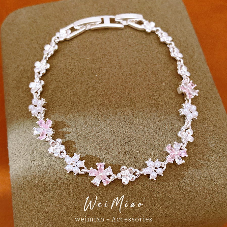 Zircon flores perlas pulseras de fichaje ligero de lujo nicho de alto nivel pulseras frescas y dulces joyas al por mayor