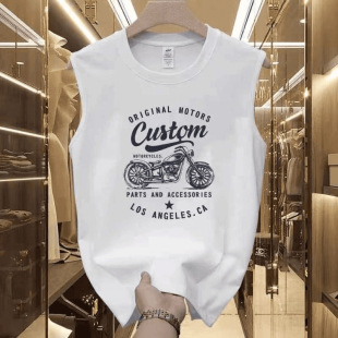 Vest Men's Summer 2024 New Fashion Brand Loose Cotton Printed Sleeveless T-Shirt Men's Casual Sports Waistcoat