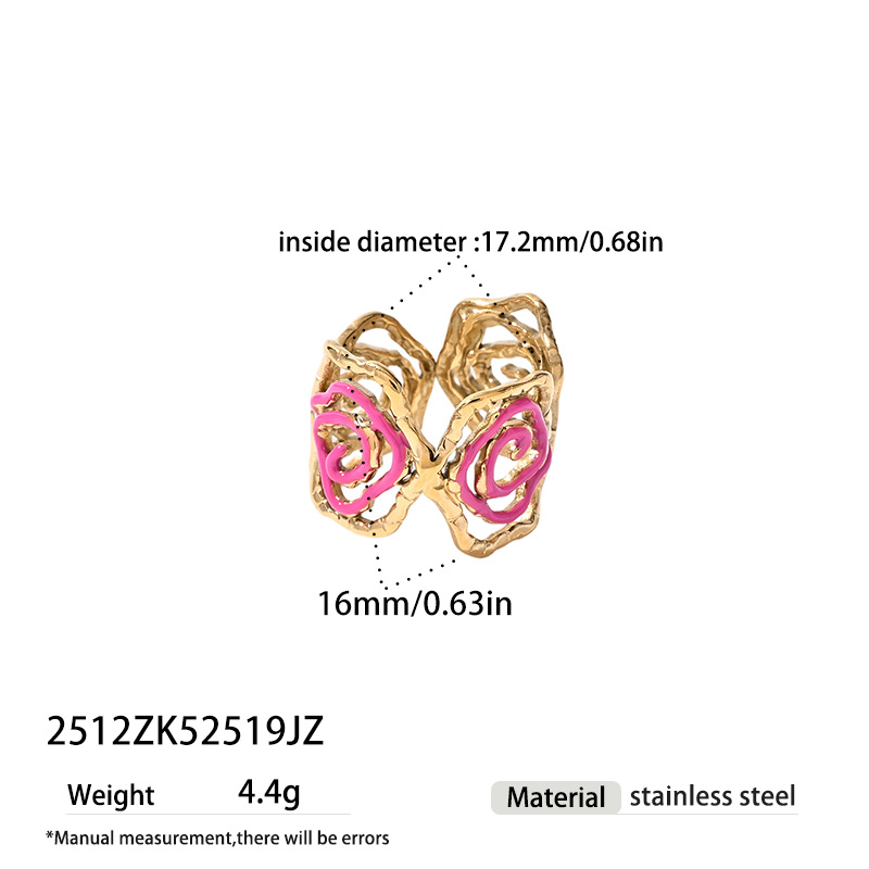 Tina Europa y los Estados Unidos acero inoxidable transfronterizo nicho de diseño esmalte goteo esmalte de moda flores rosas anillo abierto
