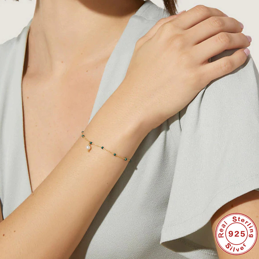 Style Simple Géométrique Argent Sterling Placage Incruster Calcédoine Perle Bracelets display picture 7