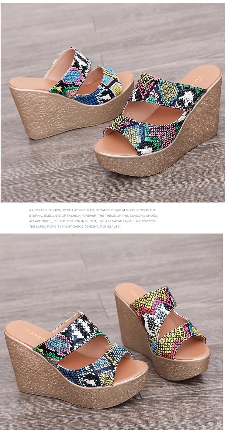 fashion snake printed hollow open toe wedges NSPE55979