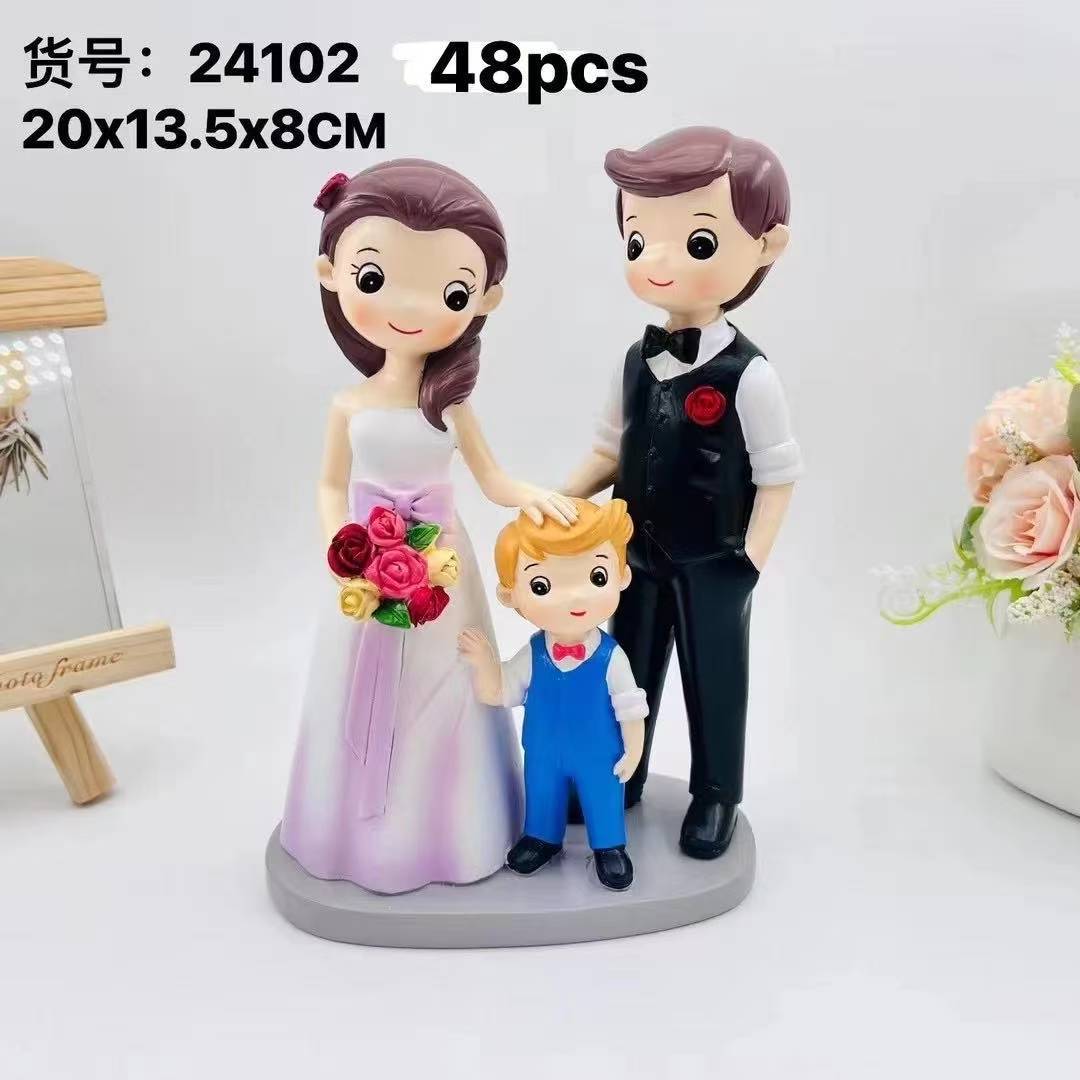 Nueva pareja, una familia de tres, decoración de artesanías de resina de boda, decoración de aniversario, decoración del hogar