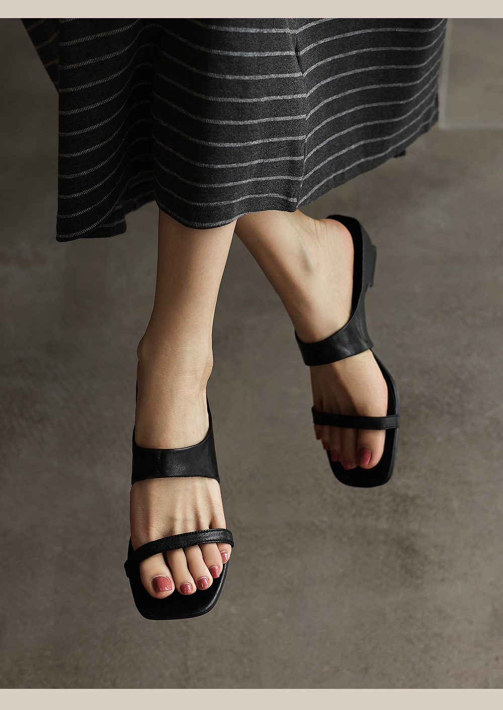 Sandal nữ hở mũi gót thô 4.5 cm kiểu Hàn Quốc đơn giản — đen chi tiết 8