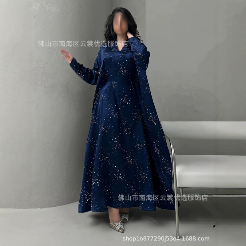 Modest Women's Fashion Solid Color Exquisite Rhinestone Embellished Robe
