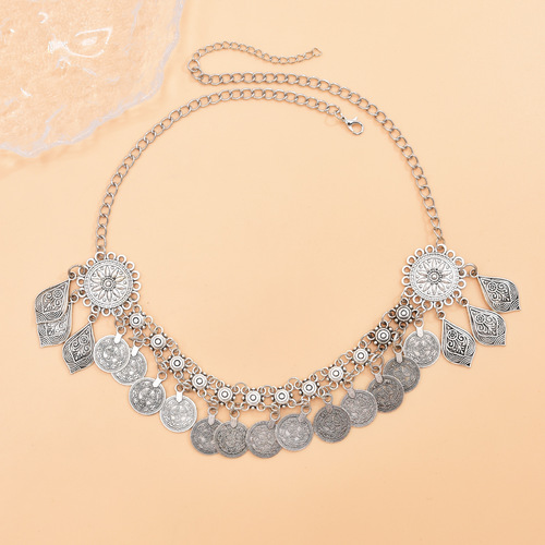Vintage Kazakh coin headpiece, ethnic alloy tassel forehead chain, ancient-style hair accessory necklace, two-in-one accessory