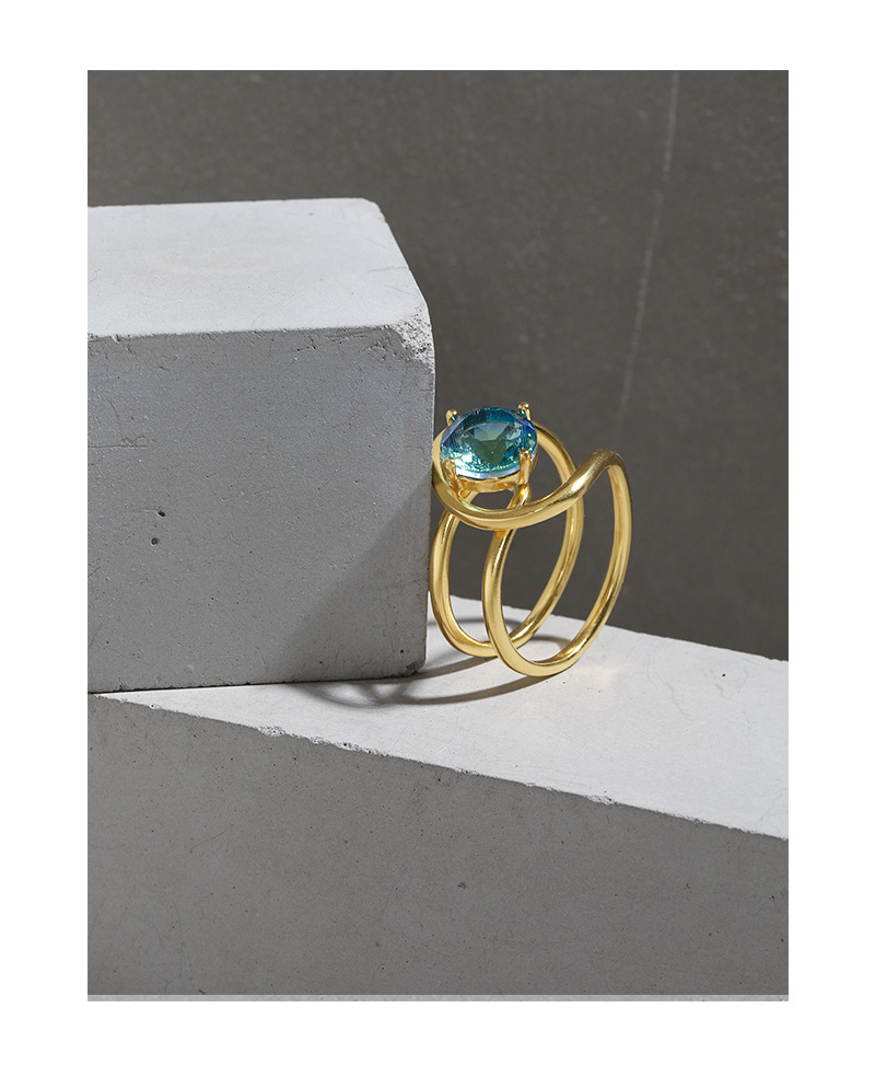 Elegant Geometric Sterling Silver Plating Gem Open Ring