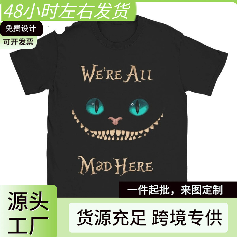 Women's Alice in Wonderland Cheshire Cat T-Shirt Pure Cotton Clothes Crazy Short Sleeve Round Neck T-Shirt Summer T-Shirt 702