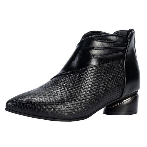Women's Fashion Thick Heel Zipper Pointed Toe Insulated Soft Leather Short Boots with Mother High Heels
