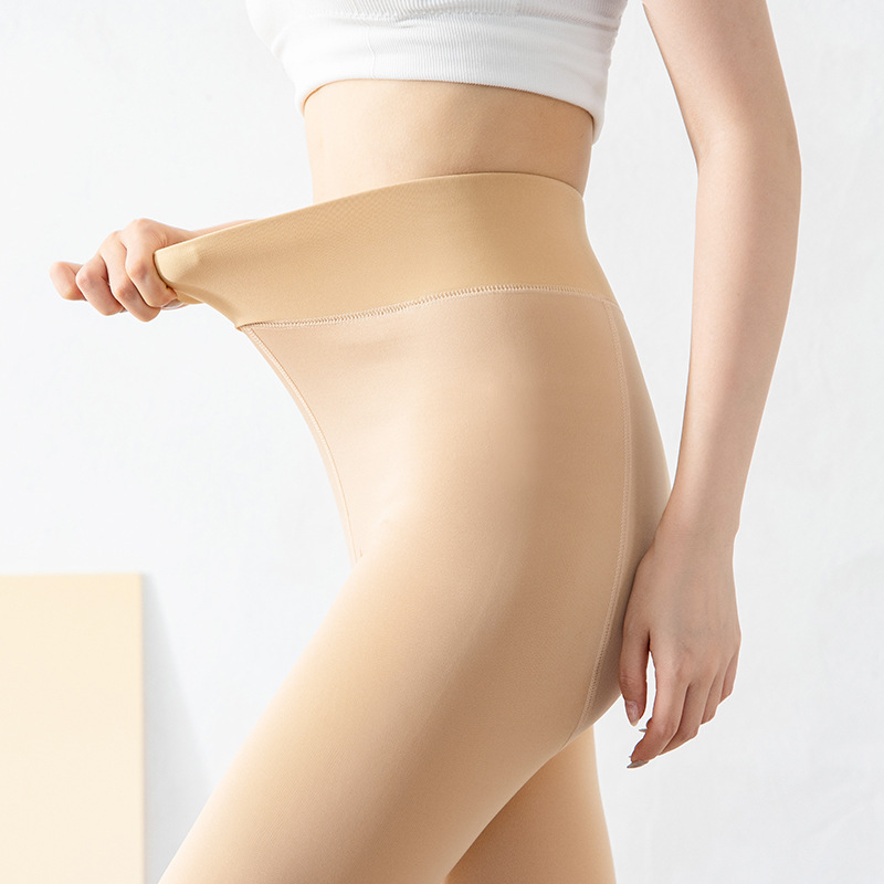 2021 Otoño e Invierno polainas gruesas forradas de lana color de la piel desgaste exterior adelgazamiento cálido paso-en los pantalones entrega de una sola pieza