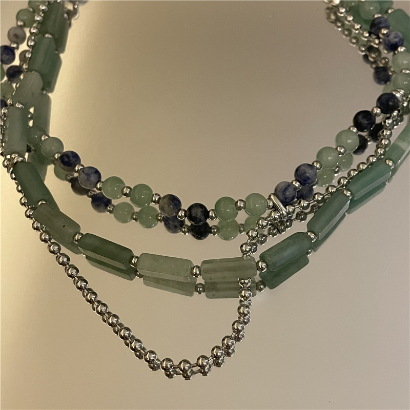 Wholesale Jewelry Green Tourmaline Stone Round Beaded Multi-layer Necklace Nihaojewelry display picture 8