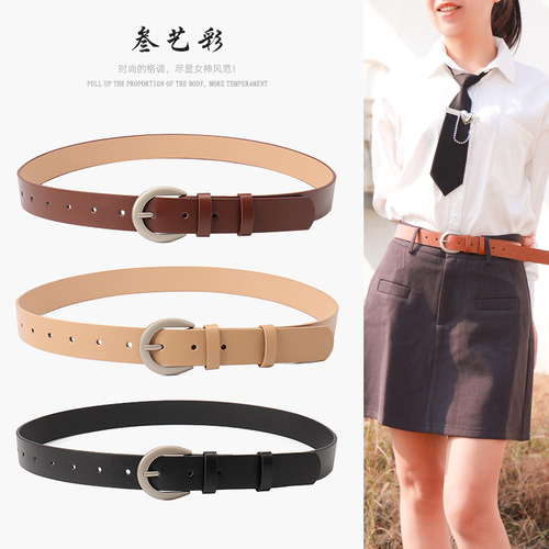 Fashionable versatile women's belt simple Korean style high-end needle buckle belt for women to match jeans