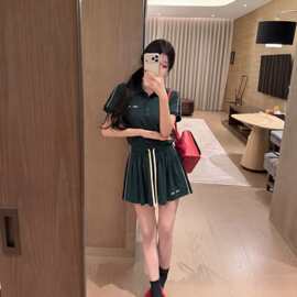 南油m家女装26春季新款时尚刺绣Polo领T恤上衣减龄松紧腰短裙套装