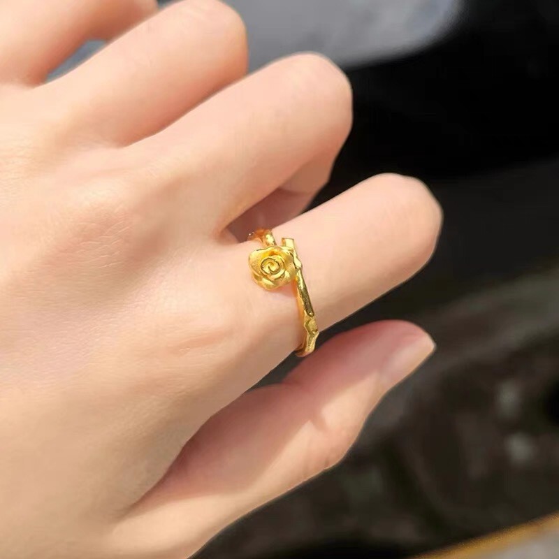 新中式复古沙金开口可调节戒指女新款时尚甜美轻奢小众精致指环|undefined