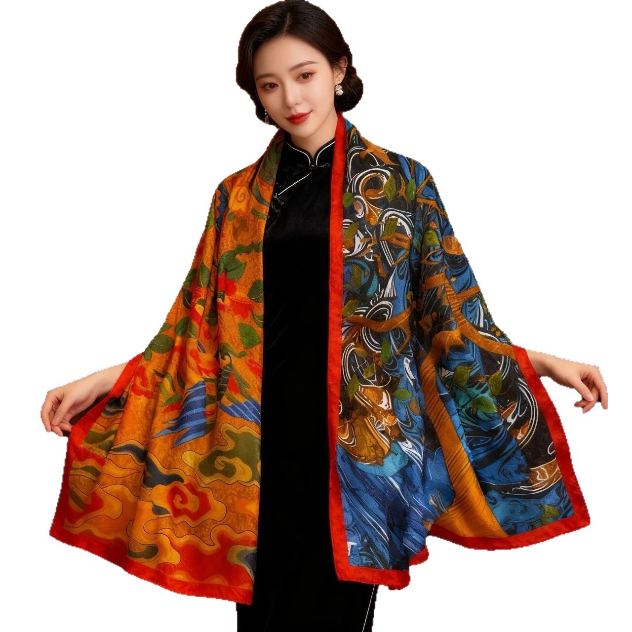 Chinesischer Seidenschal Mit Drachenschuppenmuster Für Damen_voghion.com
