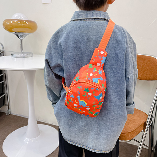 Korean Children's Crossbody Bag Cartoon Cute Dinosaur Print Chest Bag Lightweight Nylon Children's Outing Snack Bag