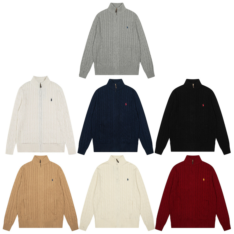 25 Autumn and Winter High-Quality Rl Full-Zip Pony Embroidered Classic Loose Twist Turtleneck Men's and Women's Sweaters Can Be Scanned