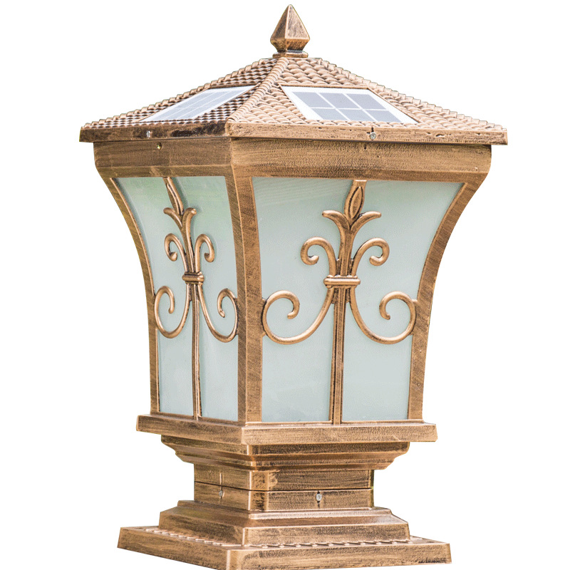 Lámpara solar de poste Pinye, estilo europeo, impermeable, LED, para jardín, valla, patio, puerta de villa.