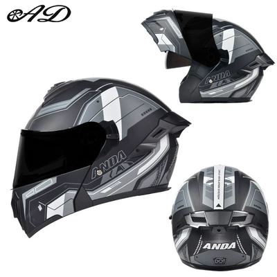 Motosiklet kaskı (dəbilqə) – Wing, Flip-Up Helmet with 3C Certification - exclusively-for-foreign-trade-matte-black-mecha-black-tea-mirror-high-definition-mirror-m-code