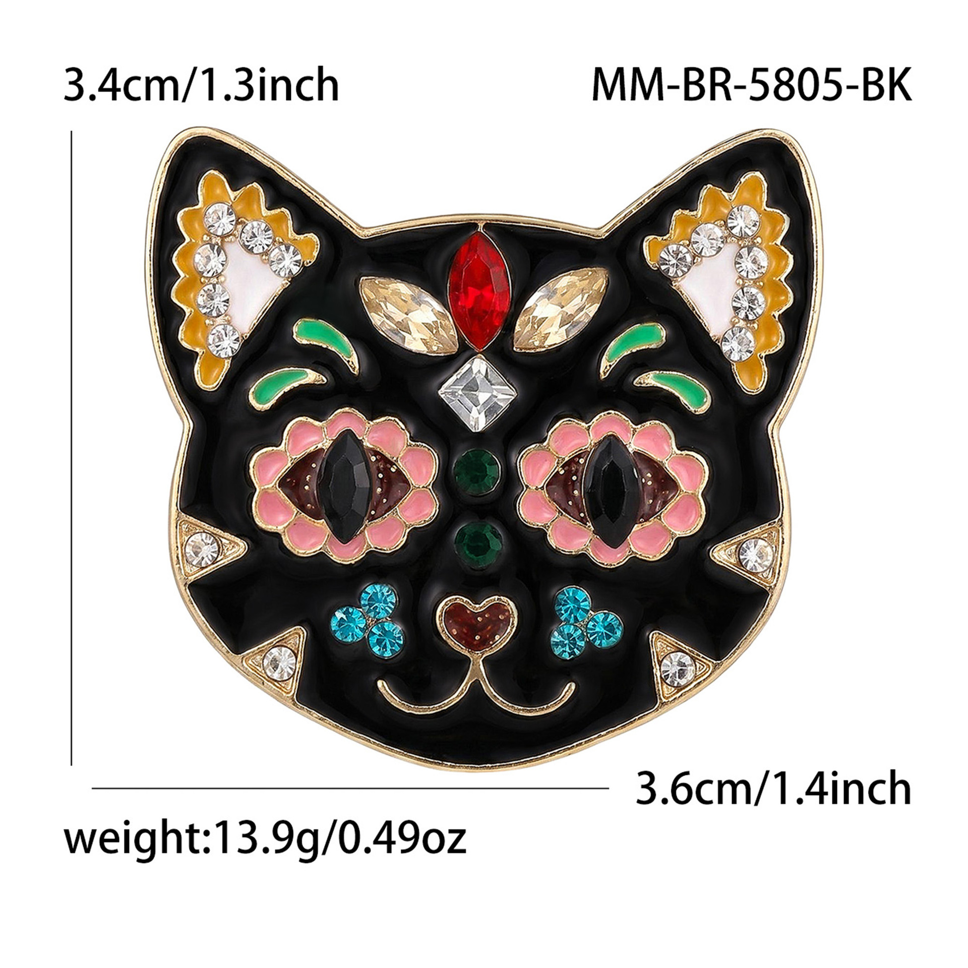 Korean-Style Alloy Enamel Brooch with Diamonds in the Shape of a Cat, Cute and Fun, Versatile Accessory for Women's Clothing: Br5805
