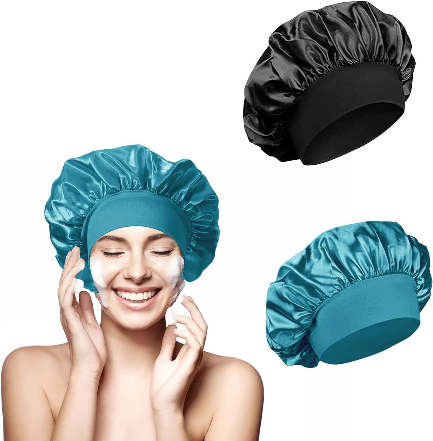 Amazon hot sell wide brim high stretch women's beauty cap autumn and winter shower cap hair care cap care color cap