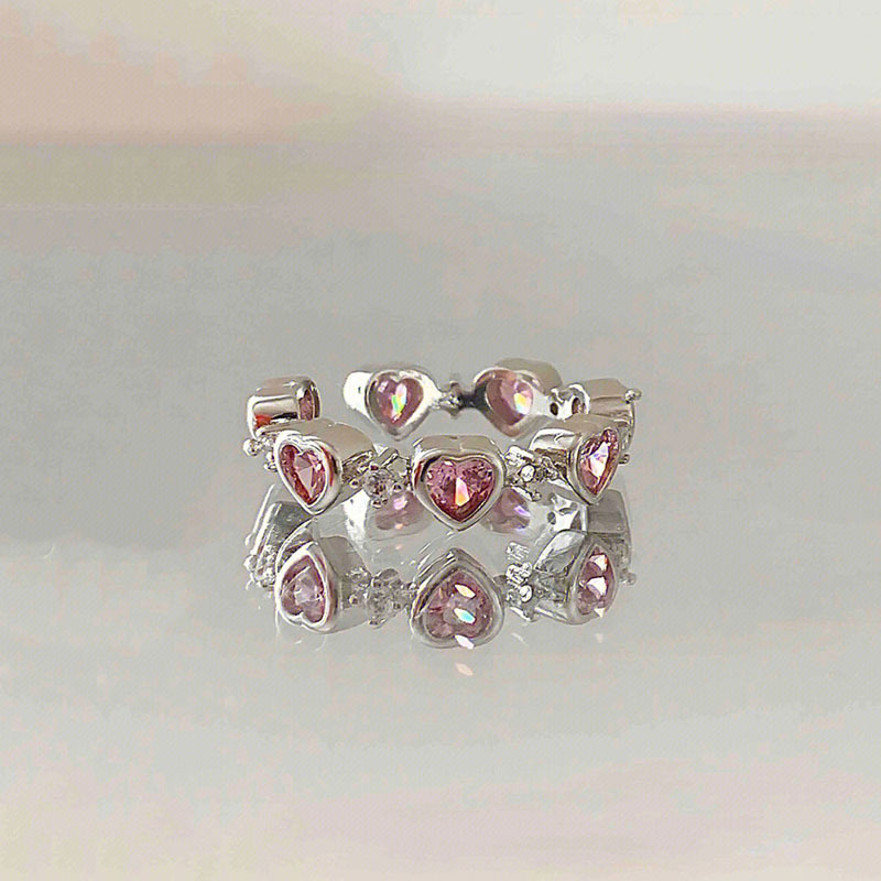 3g Weight Zircon Inlay Material Open Ring Classification Adjustable Ring Size Sweet Heart Shape Copper Inlay Zircon Open Ring
