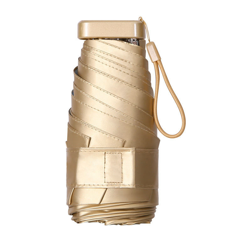 Seis veces mini paraguas de Sol de pegamento de oro nuevo creativo súper plano pequeño paraguas de oro pegamento de oro paraguas de protección solar paraguas de bolsillo