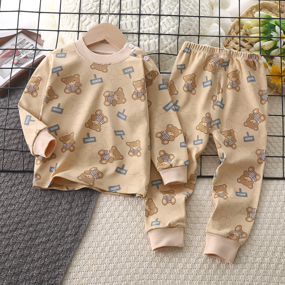 Conjunto de ropa interior de algodón para niños, calzoncillos largos de otoño para niños, ropa de algodón para bebés, estampado de dibujos animados para niños
