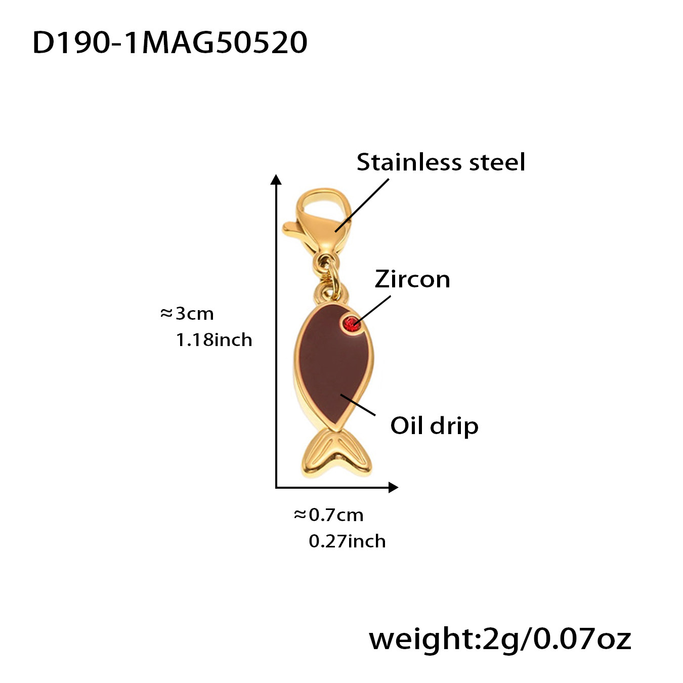 D190-1 황금 물고기 에나멜 펜던트 1개