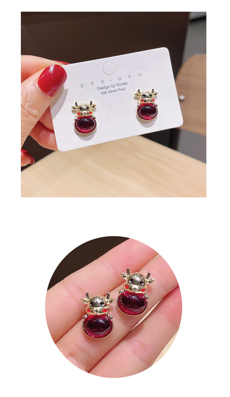 Nihaojewelry Mode Rinderform Rote Granat Anhänger Ohrringe Großhandel Schmuck display picture 1