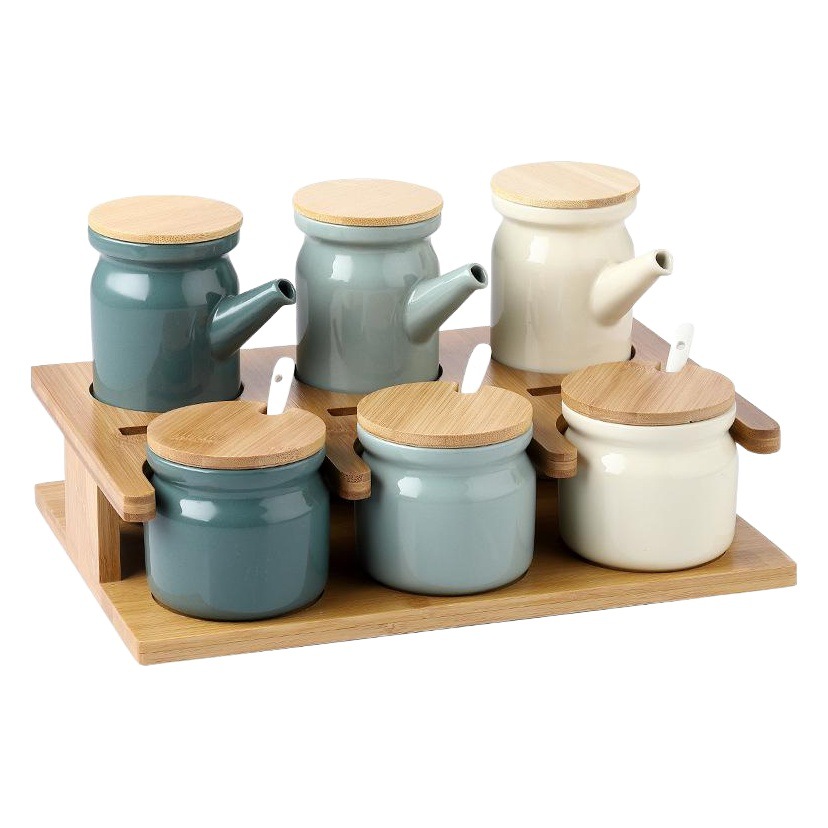 Hogar de cerámica de cocina de alto color condimento tarro condimento caja traje de almacenamiento tarro condimento tarro de sal botella de aceite al por mayor