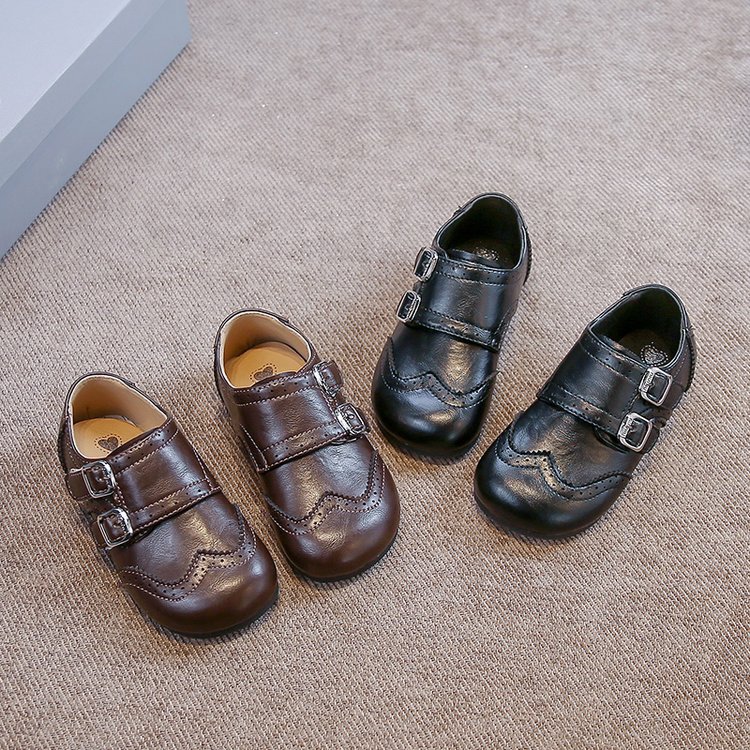 Children's British Style Leather Shoes 2025 Autum New Style Boys' Velcro Soft-Soled Casual Shoes Girls' Princess Flats Trendy
