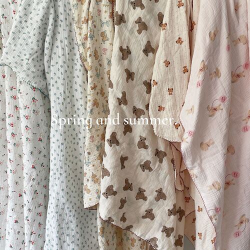 Ins Korea Style Double Layer Gauze Cover Blanket 100% Cotton Gauze Children's Blanket Kindergarten Nap Blanket Stroller Blanket