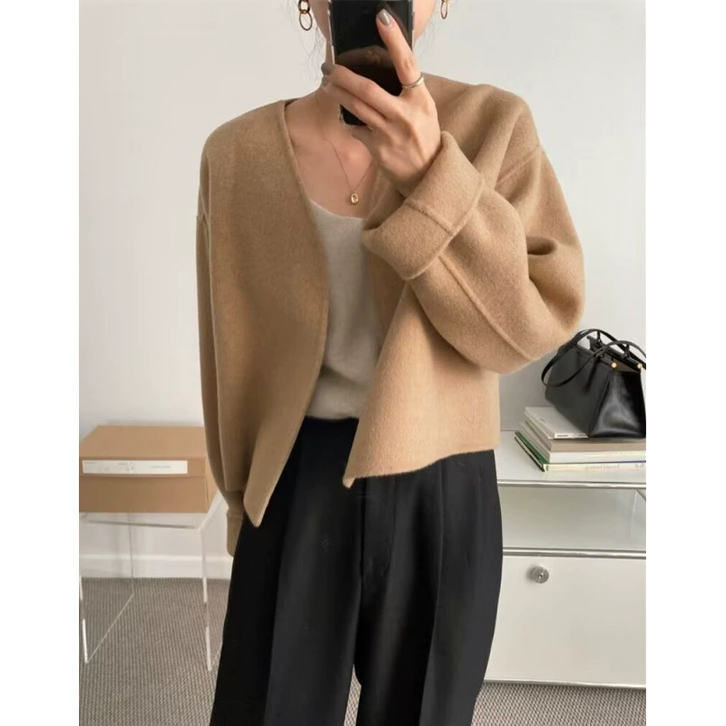 Трансграничная внешняя торговля минималистская французская ленивая темпераментная V-образная свободная дикая шерстяная куртка высокого уровня