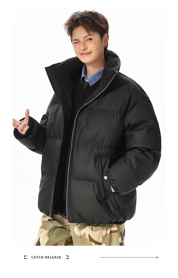 Kleidung aus PU-Leder mit Baumwollfutter für Damen und Herren, locker sitzende, wattierte Jacken, Freizeitkleidung, Stehkragenjacken für Herren_voghion.com