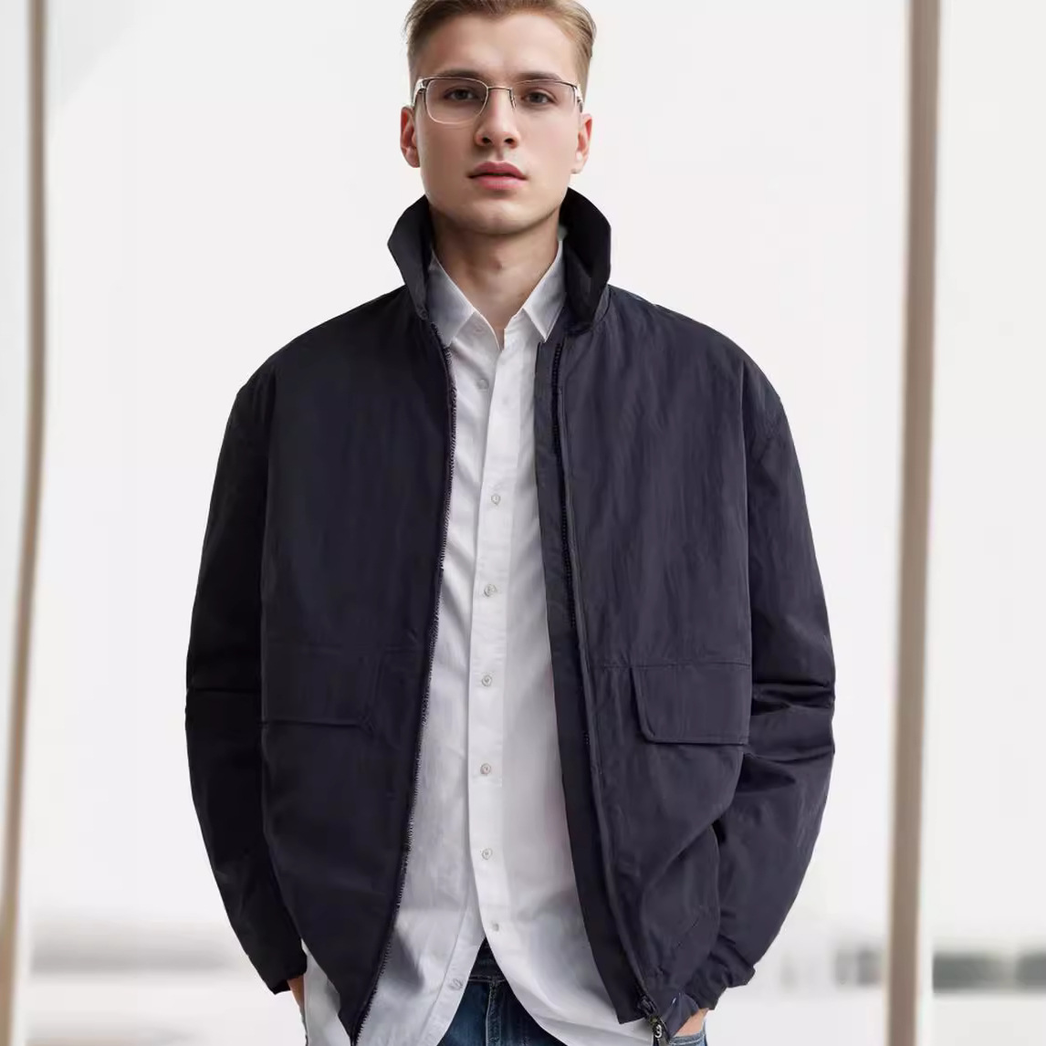 2024 Spring and Autumn New Men's with Collar Solid Color Large Pocket Jacket_voghion.com