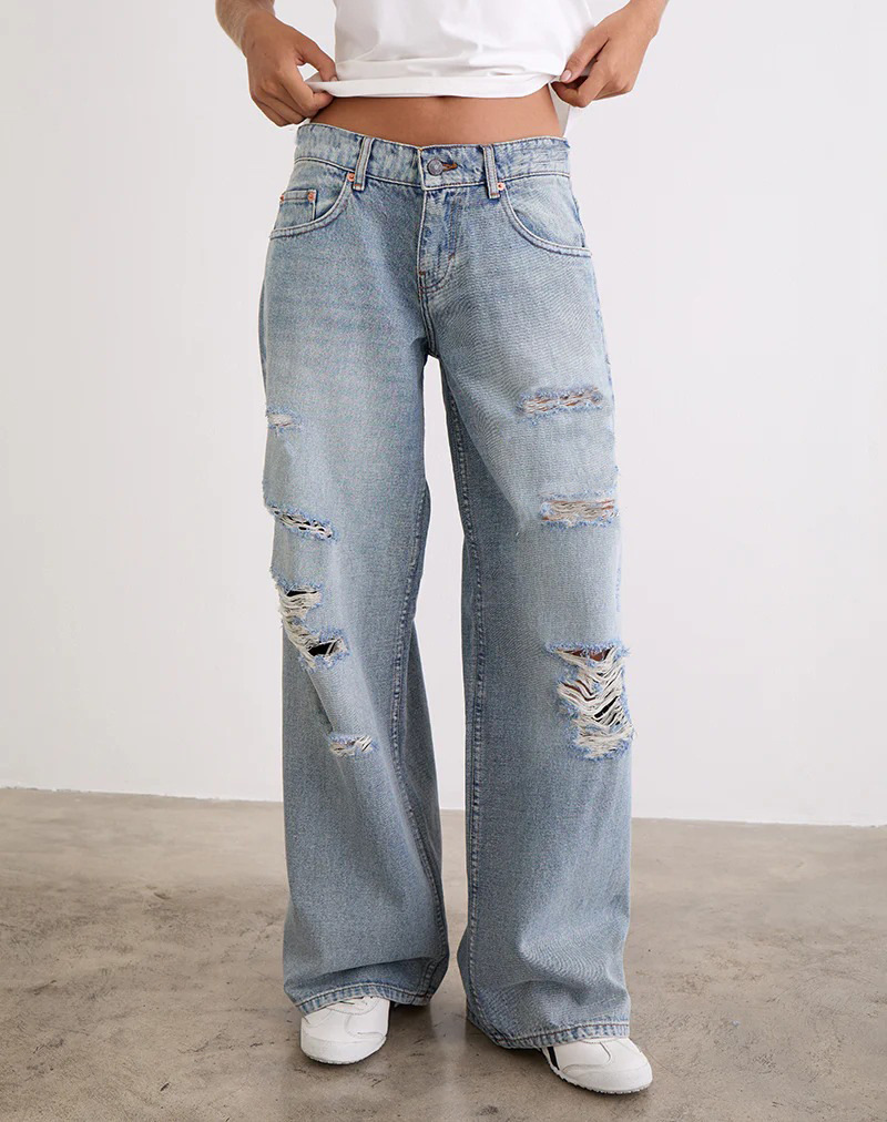 Jeans Rectos Rotos para Mujer de Mezclilla con Efecto Desgastado image 7