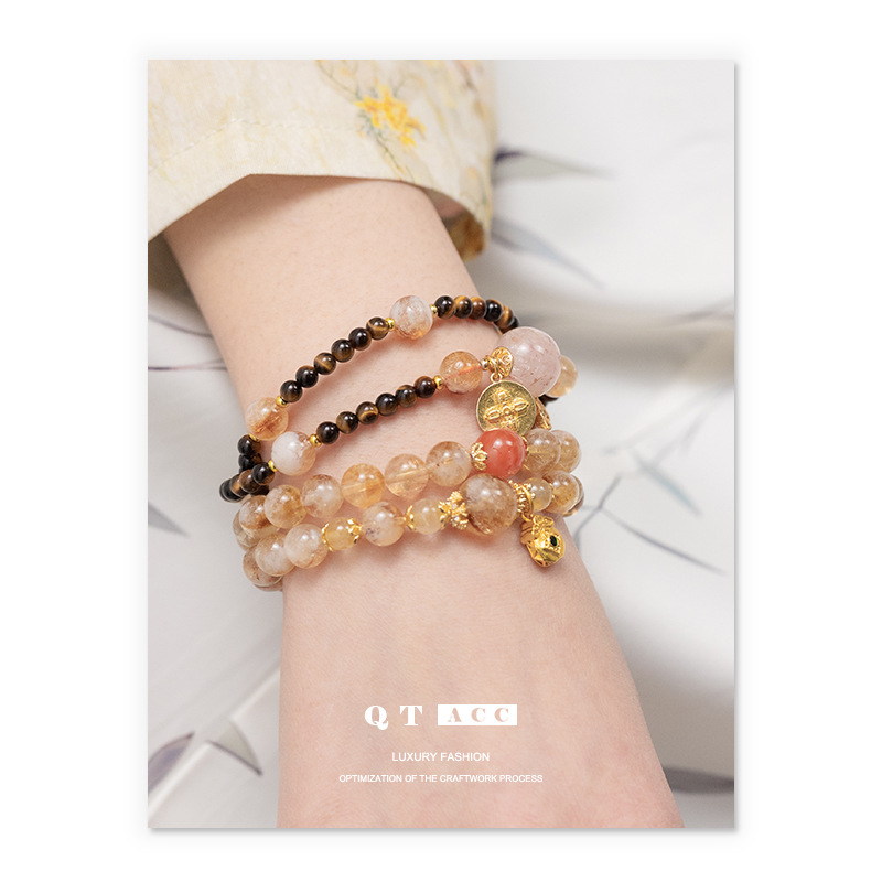 Natural amarillo cristal amarillo cristal rubio pulsera de cristal nicho ligero lujo explosión calabaza de arena oro pulsera de cristal amarillo mujer