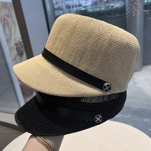 夏薄款透气防晒遮阳帽子出游英伦复古百搭鸭舌帽编织定型马术帽子