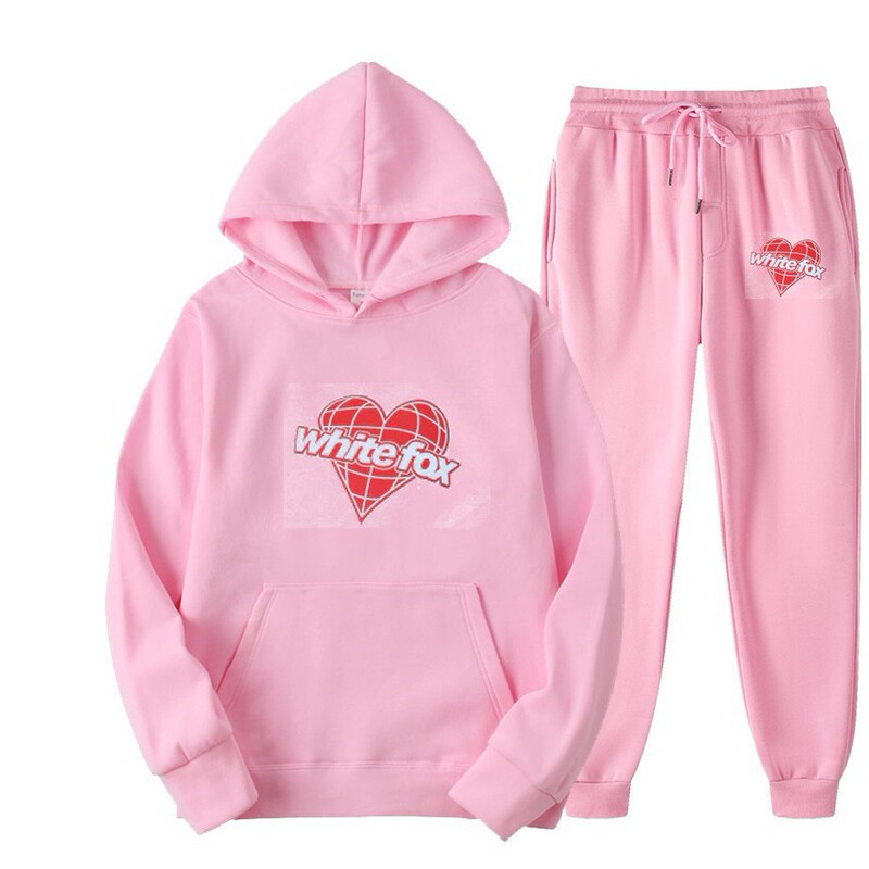 European and American Cross-border Autumn and Winter New White Fox Sportswear 2-piece Hoodie Sweater fleece-lined Loose Casual Sweater Set