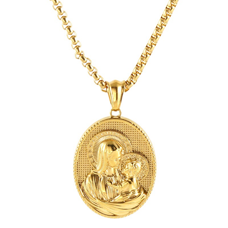 Nueva moda collar de acero inoxidable transfronterizo europeo y americano personalidad religiosa carácter titanio acero 18K colgante joyería al por mayor