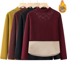 冬季中年妈妈装打底衫加绒保暖中老年女装绒衫修身大码小衫上衣服